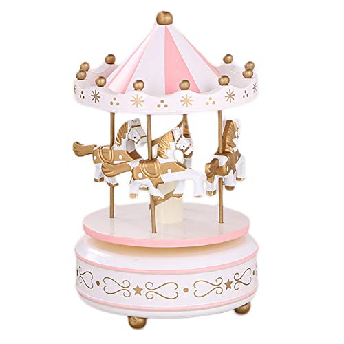 Carrousel musical vintage en bois 4 chevaux Merry-Go-Round - Boîte à musique - Cadeau de Noël ou de Nouvel An Cover