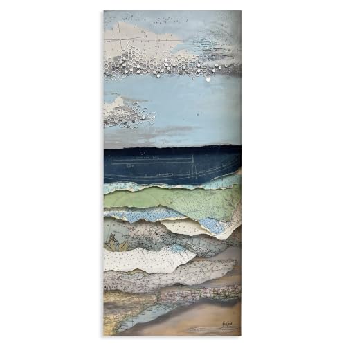 'Cloudy Beach Shore Landscape Layered Ephemera'| Canvas Art