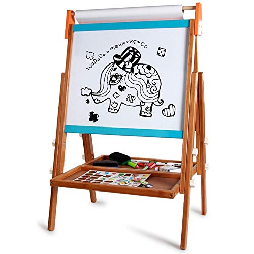 Agirlgle Art Easel for Kids Made of Bamboo Double-Sided Whiteboard & Chalkboard Standing Easel Kids Painting and Drawing with Bonus Paper Roll Magnetics Alphabet and Other Accessories