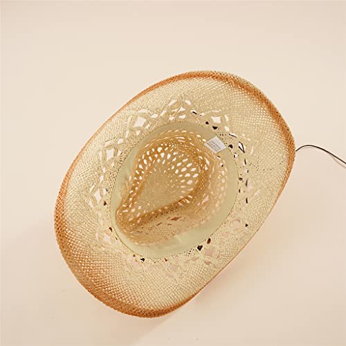Cowboy hat,Trendy Sunshade Straw Hat Straw Hat Bead Western Sunhat for Couples Boys Girls Youth4