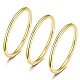 TIGRADE 3Pcs 1.5mm Stainless Steel Stacking Rings for Women Stackable Thin Ring Statement Band Comfort Fit Size 3-12, Gold, Size 12