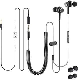Avantree HF027 Headphones for TV with LONG CORD Earbuds, 18FT / 5.5M Extension Cable Earphones Ear buds for PC, 3.5mm Audio Output, Metal Stereo In-Ear Wired Bass Headset with Spring Coil Wire