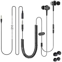 Avantree Long Cord Earbuds for TV & PC, 18ft / 5.5m Extension Cable Earphones with Mic & Extra Long Spring Coil Wire, Metal Stereo in-Ear Wired Bass Headphones for 3.5mm Audio Output Devices - HF027