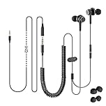 Avantree HF027 Headphones for TV with LONG CORD Earbuds, 18FT / 5.5M Extension Cable Earphones Ear buds for PC, 3.5mm Audio Output, Metal Stereo In-Ear Wired Bass Headset with Spring Coil Wire