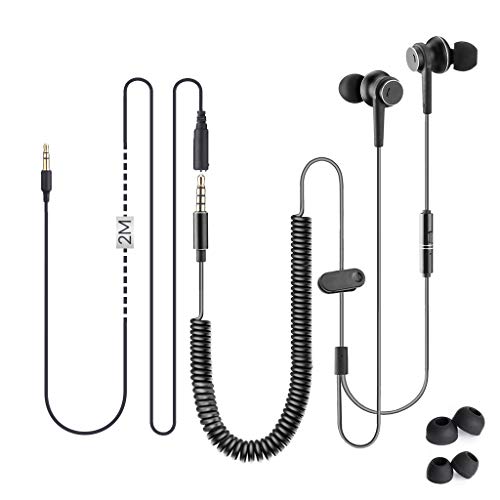 Avantree In Ear TV Kopfhörer Langes Kabel, Langes Ohrhörer mit Mikrofon und 5.5m Verlängerungs Schnur für PC, Metall Stereo In-Ear Headset Ohrstöpsel mit Wendelkabel - HF027