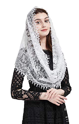 FANFAN Lace Infinity Chapel Veil for Women - Catholic Mass Wedding Bridal Veil, Elegant Black & White Dual Veil Set for Religious Church Ceremony Accessories Y044 - Thumbnail 5