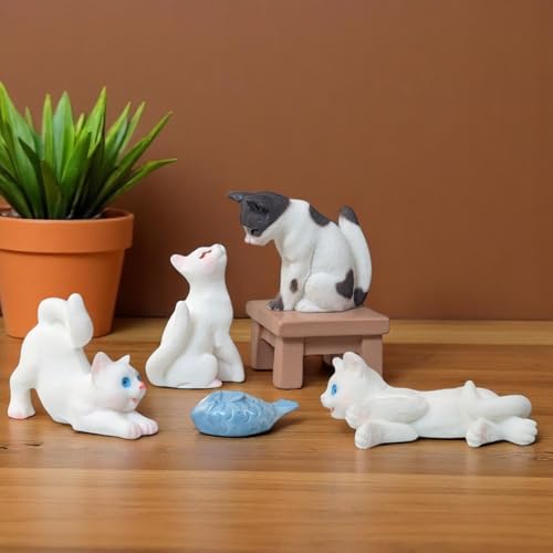 Image of ZWIK Miniature Cat Set for Home Decor | Car Dashboard Decoration | Unique Couple Gifts | Office Desk Showpieces |Cat Lover Resin Figurines Items|(Pack of 4)