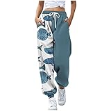 Sporthose Damen Lang Weites Bein Stoffhose Fitnesshosen High Waist Weites Bein Hosen Gummibund Laufhosen Baggy Lässige Wanderhose Trainingshose Fitness Jogger Trouser Pluderhose für Gym Yoga Training