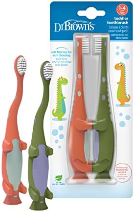 Dr. Brown's Toddler Toothbrush, Dinosaur, Green and Orange, 2-Pack