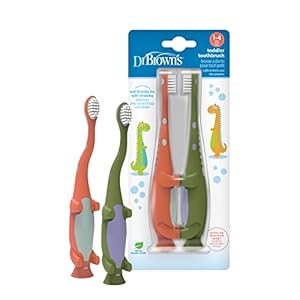 Dr. Brown's Kleinkind Dinosaurier Zahnbürste Grün Orange 2er-Pack