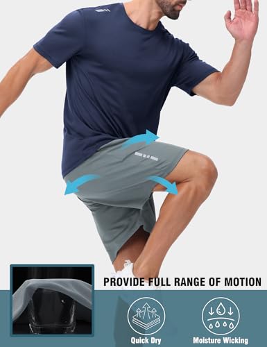 Zoofly Men's Athletic Gym Shorts Workout Quick Dry Basketball Shorts with Pockets 3 Pack, Black/Dark Grey/Navy, XL