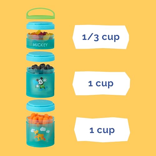 Image of Whiskware Disney Stackable Snack Containers for Kids and Toddlers, 3 Stackable Snack Cups for School and Travel, Mickey and Pluto