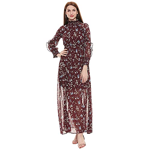 High Neck Floral Print Maxi Dress 