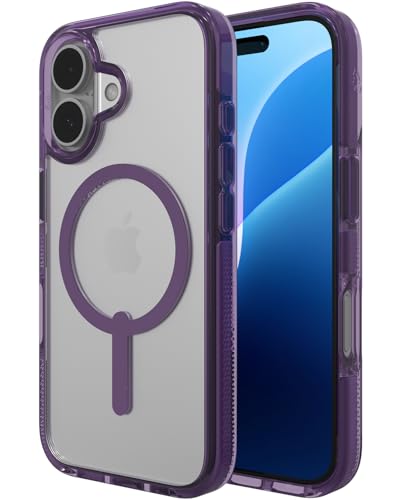 ZAGG Santa Cruz Snap Case for iPhone 16 – MagSafe Compatible, 13ft Military-Grade Drop Protection, Graphene Reinforced, Lightweight, 70% Recycled Content, Clear with Color Accents, Hyacinth Purple