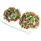 Künstliche Rosenkugel Formschnitt-Hängekorb, Kunststoff, dekorativer Garten für Hochzeit, Party, Zuhause, Outdoor-Dekoration, stabile künstliche Blumenkugel (A 20 cm)
