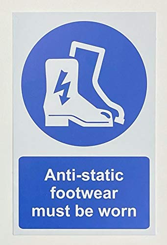 Panneau de sécurité antistatique « Shoes must be worn » - Autocollant 200 mm x 150 mm Cover