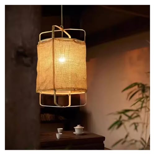 Lustre chinois en rotin de bambou et lin E27 pour salon de thé