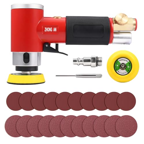 Image of ZHONG AN 2 3-inch Mini Orbital Sander da sander Air Dual Action Sander Air Polisher Super Smooth and Swirl Freely High Speed for Auto Body Work with 20 PCS Sanding Discs (RED)