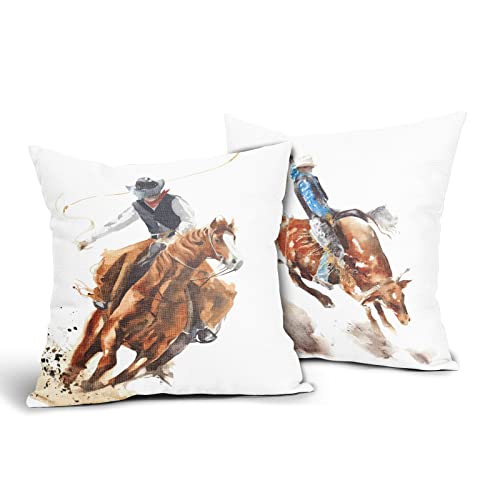 Aportt Cowboy Riding Horse Pillow Cover Set Of 2 Western Rodeo Cotton Linen Polyester Decorative Throw Pillow Case Cushion Cover For Bedroom Sofa Living Room Couch Chair Office 18 X 18 Inch #TOP19