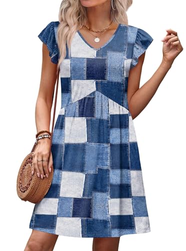 Image of OFEEFAN Summer Dresses for Women Beach Vacation Clothes V Neck Ruffle Sleeve Babydoll Dress Elegant Classy Sundress