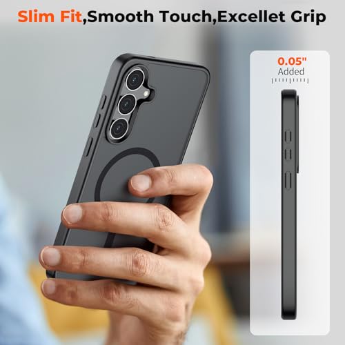 Image of SUPFINE Magnetic for Samsung Galaxy S25 FE Case with Screen Protector, (Built-in Magnets) (Military Grade Drop Protection) Slim Translucent Shockproof Phone Case,Black