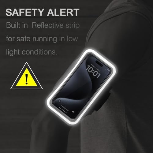 JEMACHE Slim Running Phone Armband for iPhone 17 16 15 14 Pro Max, Samsung Galaxy S26 S25 S24 S23 Ultra/Plus with Earphone Holder (Black, L) by JEMACHE - Image 8