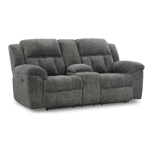 Signature Design by Ashley Reclining Loveseat with Console, Gray Chenille