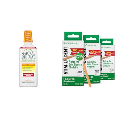 The Natural Dentist Orange Zest Mouthwash No Alcohol No Fluoride Plant-Based 16.9oz & Stim-U-Dent Mint Dental Picks Wooden Food Plaque Removal Travel-Friendly 600 Picks Oral Care Bundle image 2