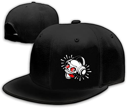 Flat Bill Hat For Men Rock N Roll Caps Hip Hop Hats Classic Skull Earphone Black Snapback Hats For Boys Teen Flat Brim Adjustable Baseball Cap Snap Backpack Dj #TOP27