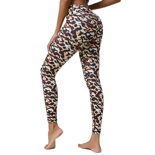 YuanDiannn Damen 7/8 Leoparden Yoga Hose Hoher Taille Stretch Sport Leggings Bunte Push Up Leggins Shape Tights Drucken Kompression Trainings Fitness Laufhosen Leo Lauftights 2# S