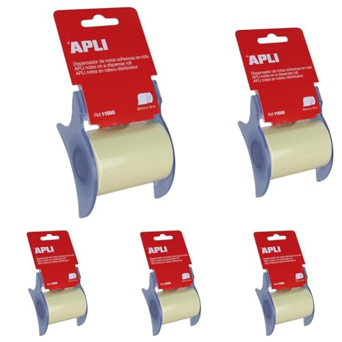 Apli - Apli 11595 - Distributeur de notes adhésives repositionnables - 60 mm x 1 m - Couleur : jaune 48800 (Lot de 5)