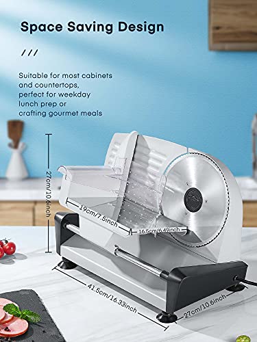 Brotschneidemaschine, Elektrischer Allesschneider mit 19cm Edelstahlklinge (Abnehmbar), 0-15mm Einstellbare Dicke… – Bild 8