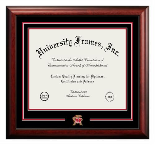 Campus Images University of Maryland Diploma Frame – 13x17 Spirit Series, Mahogany Wood with Black & Red Mats, Officially Licensed Terrapins Graduation Display