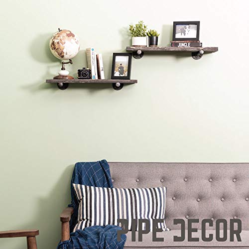 Pipe Décor Industrial Pipe Shelf Brackets 4 Pack, Authentic Plumbing Pipe & Fittings, Wall Mounted Double Flange Floating Shelves, Rustic Set For Vintage Shelving Decor (8 Inch) #TOP6