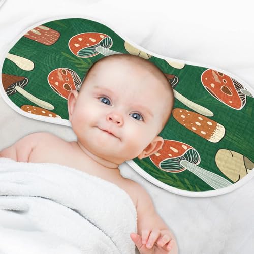 Kigai Mushrooms Burp Cloths for Baby 4-Layer Cotton Muslin Burping Cloths 22x11 inch Super Soft & Absorbent Spit Up Burp Rags for Newborn Boys Girls 1 Pack4