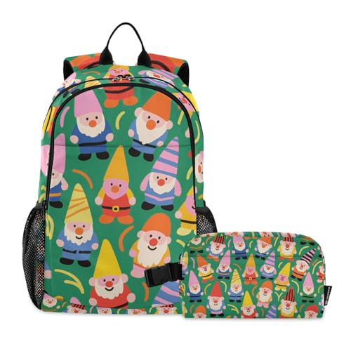 KLL Cartoon Cute Colorful Gnome Boy Backpack With Lunch Bag (scenario) Backpack For Girls 9-10 years
