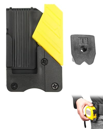 FUGLUS 1 pieza de soporte de cinta métrica con cierre rápido para cinturón,clip universal para cinta métrica, soporte para cinta métrica para cinturón de herramientas (negro amarillo)