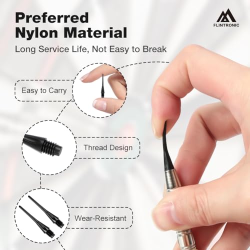 flintronic Dartspitzen Kunststoff, 100 Stück Ersatzspitzen für Softdart-Dartpfeile, 2BA-Gewinde Dartpfeil Spitzen, Stabile Dartspitzen Kunststoff, Nylon Spitzen für Dartpfeile Softdart (Schwarz)