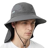Sun Hat Foldable Wide Brim UPF 50+ Breathable & Portable Outdoor Hat for Mens Womens Bucket Hat with Neck Flap for Fishing Gray