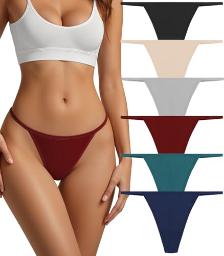 Image of Cotton Thongs for Women G-String Breathable Underwear Low Rise T-back Panties Comfortable Stretch 6 Pack