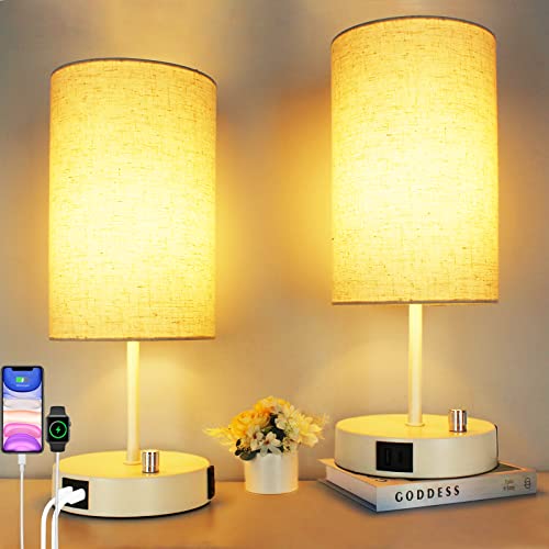 HiBay 2-Pack Dimmable Bedside Lamps with USB Ports & Outlet