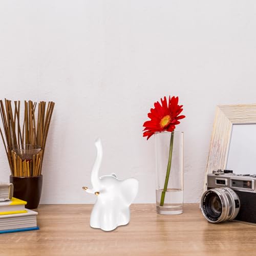 Par de elefantes decorativos blancos de cerámica miniatura 3