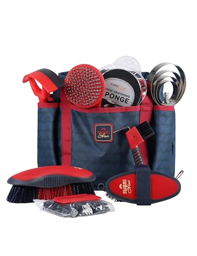 Furrishine Horse Grooming Kit 9 Piece Grooming Brush Set with Silicone Curry Comb for Bathing & Shedding Shadowberry