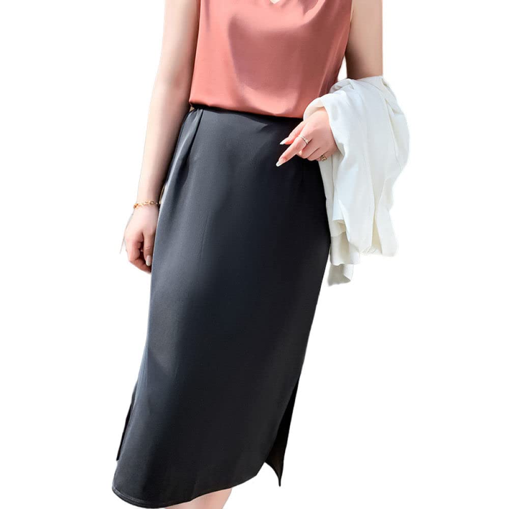 OZEO Rock Damen,Sommer-Satin-Midi-Röcke Für Frauen, Elastische Taille, Schwarzer Seitenschlitz, Gerader Rock, Um Die Hüften Gewickelt, A-Linie, Gerafft, Elegantes Büro, Lange Röcke Für Mädchen, Da