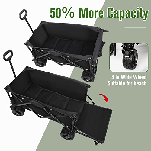 Heavy Duty Foldable Beach Wagons With Big Wheels, Collapsible Wagon Carts With Tailgate Folding Wagon Cart For Sand With Wide Wheels Dog Wagon Utility Pet Wagons Cart For Outdoor Garden Cart Black #TOP1