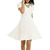 WOOSEA-Womens-Elegant-Pleated-Short-Sleeves-Cocktail-Party-Swing-Dress WOOSEA Women's Elegant Pleated Short Sleeves Cocktail Party Swing Dress White