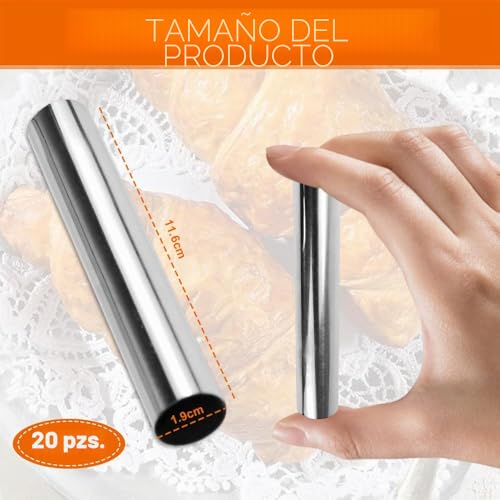 Miniatura 2 de Adertos 20 Pcs Molde Cannoli Tubos Repostería Moldes De Cannoli De Acero Inoxidable Tubos Repostería Molde Cannoli Con 1 Cepillo De Limpieza, Molde Para Croissants Cannolis Repostería 11.8 2cm