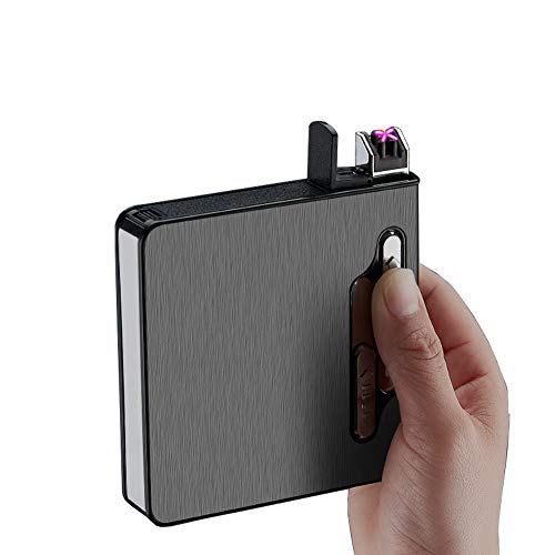 Cigarette Case with Soundless Lighter/Cigarette Holder/Cigarette Box with Electric Lighter Rechargeable, Flameless, Windproof (Black) Cigarette Case with Soundless Lighter/Cigarette Holder/Cigarette Box with Electric Lighter Rechargeable, Flameless, Windproof (Black)