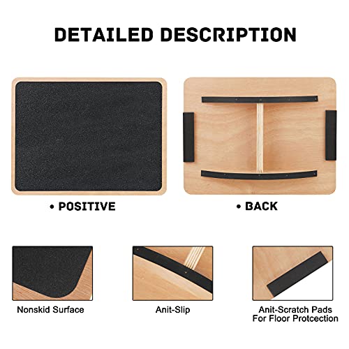Touch-Rich Professional Wooden Balance Rocker Board - Core Strength, Stability Training，Wood Standing Desk Wobble Board - Balancing Board For Under Desk - Anti Slip Roller Board #TOP3