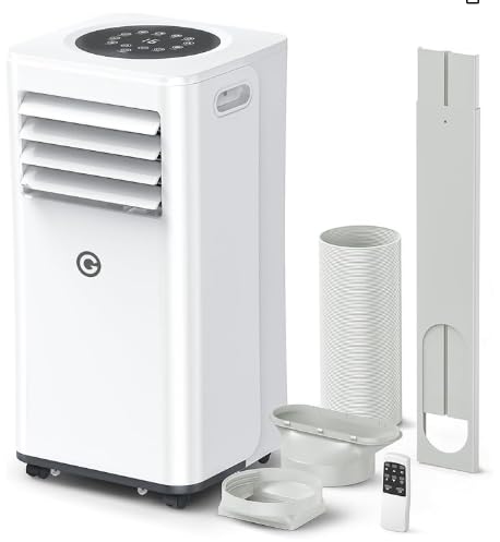 Aire Acondicionado Portátil 9000 BTU, 4 en 1: Refrigeración, Ventilador, Deshumidificador y Modo Sueño, Silencioso, con Mando, Temporizador 24h y Kit de Ventana, para Dormitorio, Oficina, Garaje, 25㎡